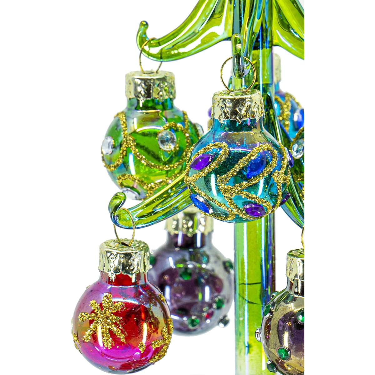 Red Co. 5" Glass Christmas Tree Tabletop Display Decoration, Assorted Ball Ornaments, Holiday Season Decorations, Set of 3