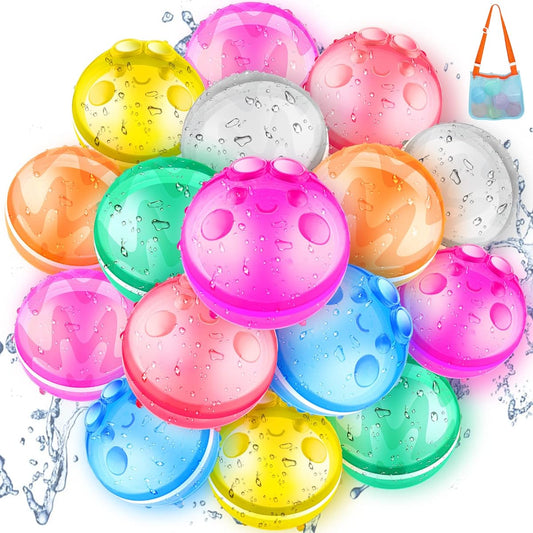 16pcs Reusable Water Balloons Quick Fill Self Seal Refillable Silicone Water Balls with Storage Bag for Kids Summer Pool Party Water Fighting Game with Friends Cool Birthday Gift