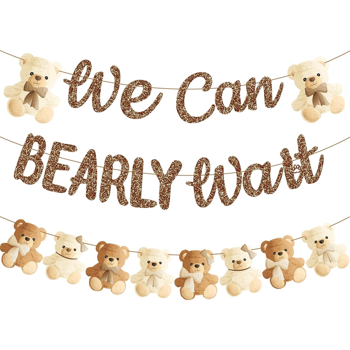 We Can Bearly Wait Banner Teddy Bear Baby Shower Party Supplies Teddy Bear Baby Shower Banner Decorations Brown Glitter We Can Bearly Wait Baby Shower Decorations Gender Reveal Party Supplies