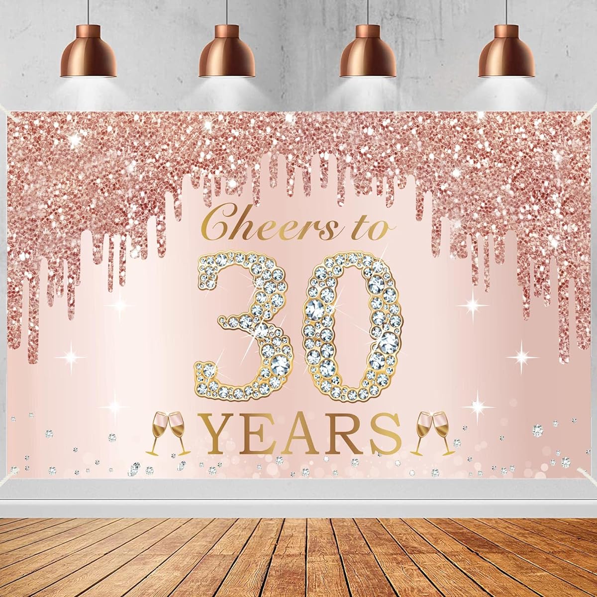 30th Birthday Decorations Cheers to 30 Banner Pink Rose Gold Happy Birthday Backdrop Sign Party Supplies for Women 30th Birthday Poster Background Photo Booth Props Decor