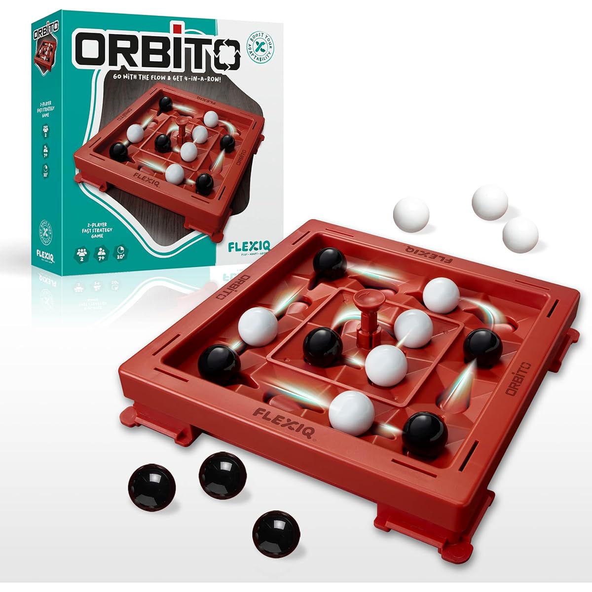 FlexiQ Orbito Board Game - Strategy Game for Kids and Adults, Fun Family Game Night Entertainment for Ages 7 and Up, 2 Players, 10 Minutes Play Time