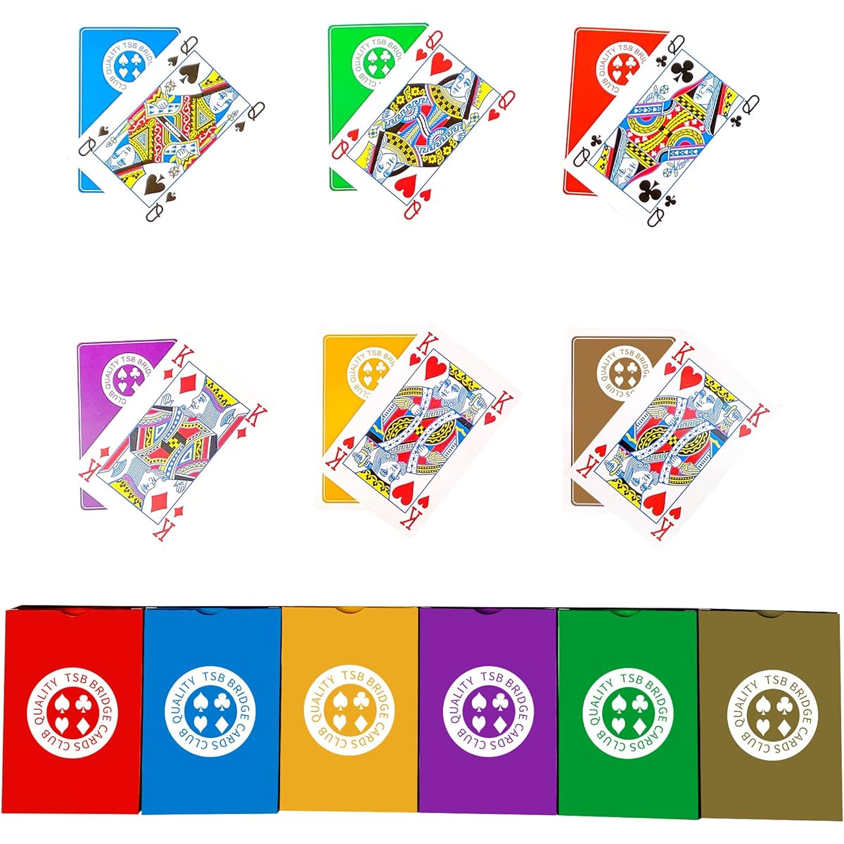 TSB Standard Printed Bridge Cards 12 Deck Pack - 6 Colors Regular Printed Bridge Playing Cards - Comes with Single Box for Easy Storage (2 Red, 2 Blue, 2 Purple, 2 Grey, 2 Green, 2 Yellow Regular)