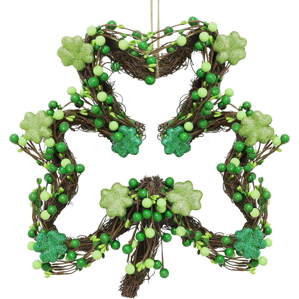 St. Patrick's Day Wreath Entrance Decor Artificial St. Patrick's Day Door Wreath Glitter Foam Shamrock Green Berry St. Patty Wreath Wall Mantel Decor