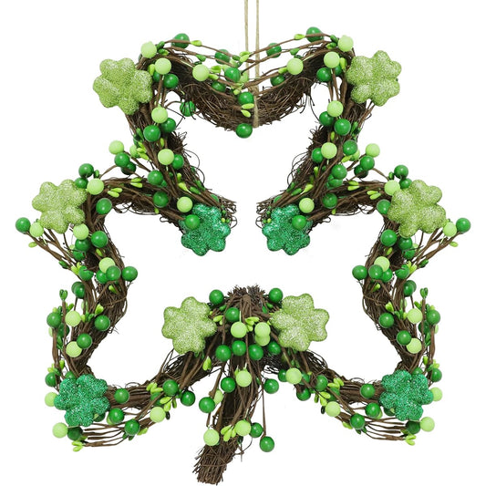 St. Patrick's Day Wreath Entrance Decor Artificial St. Patrick's Day Door Wreath Glitter Foam Shamrock Green Berry St. Patty Wreath Wall Mantel Decor
