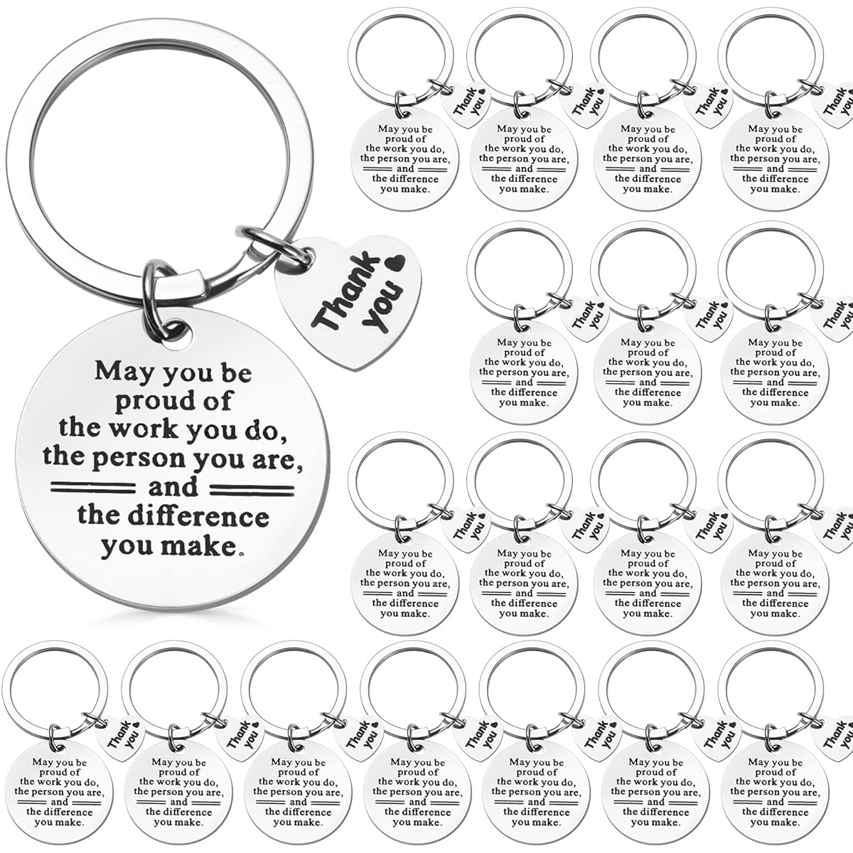 Fumete 50 Pieces Thank You Keychain Gift Bulk Buy Make a Difference Thank You Keychain Employee Appreciation Gift