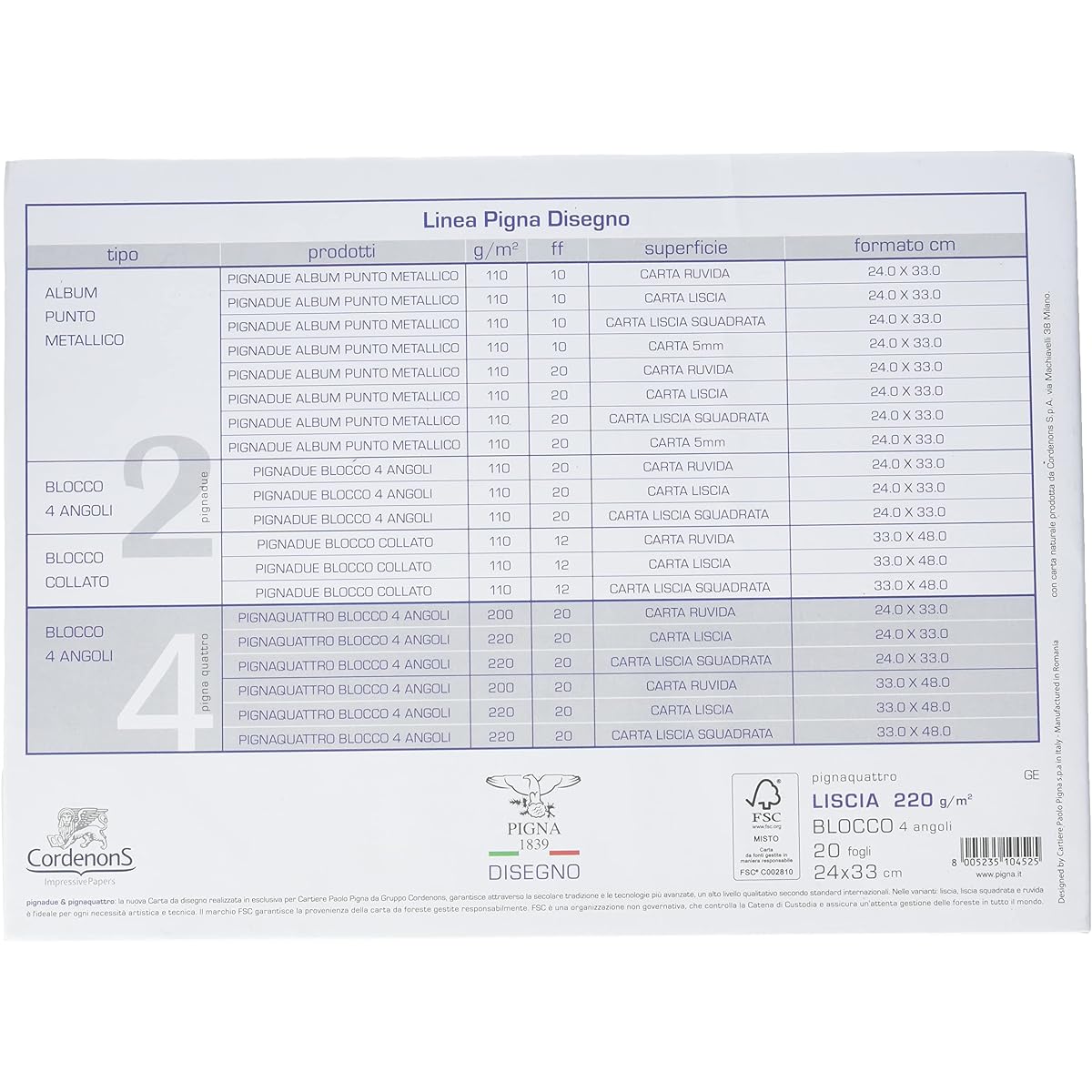 PIGNA 0220021 GE Block Four Corners Smooth Paper 24 x 33 cm 2 sheets