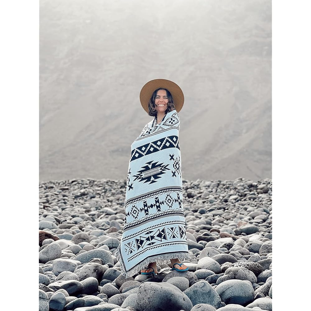 Peel Forest Ortega Mexican American Geometric Pattern Blanket Camping Outdoor Towel Blanket, Rug Stylish Black and White, Moroccan, West Coast Interior, 130X160cm ……………