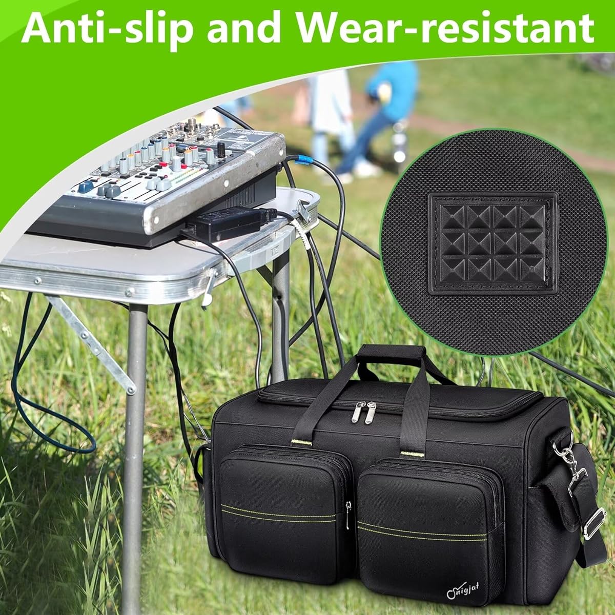 DJ Bag with 8 Removable Dividers Large Capacity DJ Cable Bag 6 Pockets Extension Cords Microphone Pedals Cable Bag for Musicians DJ Equipment Gig Bag with Padded Shoulder Strap Hyper Green, Black, Hyper Green, Modern