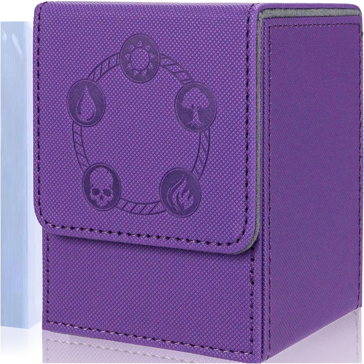 AFIING MTG Deck Box Card Storage Box for MTG Commander Cards, Fits 100+ Sleeved Cards, PU Leather Strong Magnetic Card Deck Case for Magic Commander TCG with 100 PVC Card Holders (Purple)