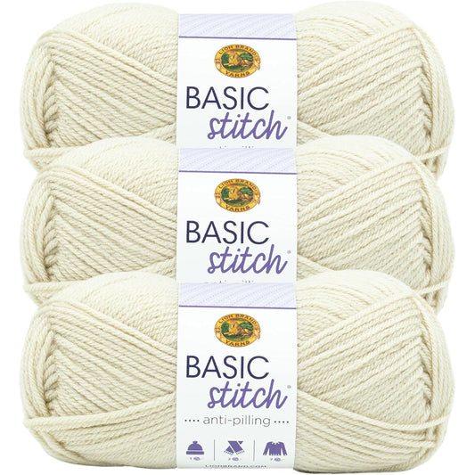 (3 pack) Lion Brand Yarn 202-410F Basic Stitch Anti-Pilling Yarn, Beige Heather