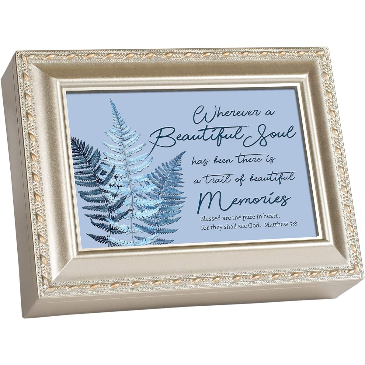 Cottage Garden Inspirational Rope Trim Music Box Melodic Songs 8x6 White MB2234SC