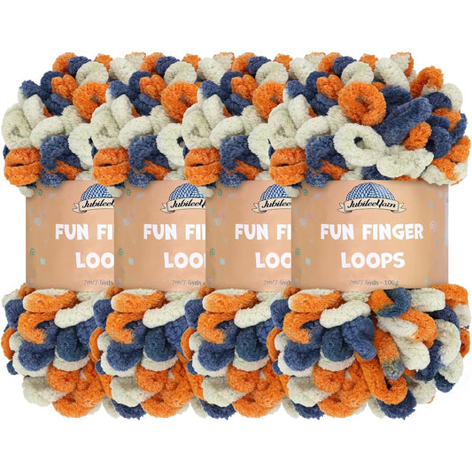 BambooMN Fun Finger Loop Yarn - Team Spirit Color 4 Skeins Blue 6941204025083a