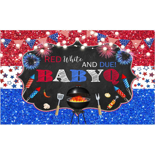 Allenjoy Red White and Due Date BBQ Theme Background for Boy Girl 4th of July Little Fire Crackers BabyQ Baby Shower Patriotic Independence Day Pregnancy Party Supplies Decorations Banner Backdrop
