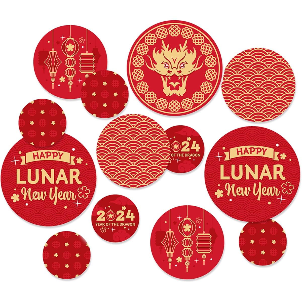 Big Dot of Happiness Chinese Lanterns - 2022 Lunar New Year Tiger Giant Circle Confetti - Party Decorations - 27 Large Confetti
