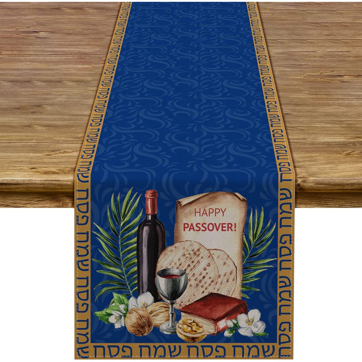 Linen Passover Table Runner Jewish Pesach Seder Decor Home Kitchen Dining Room Decor 13x72 Inch