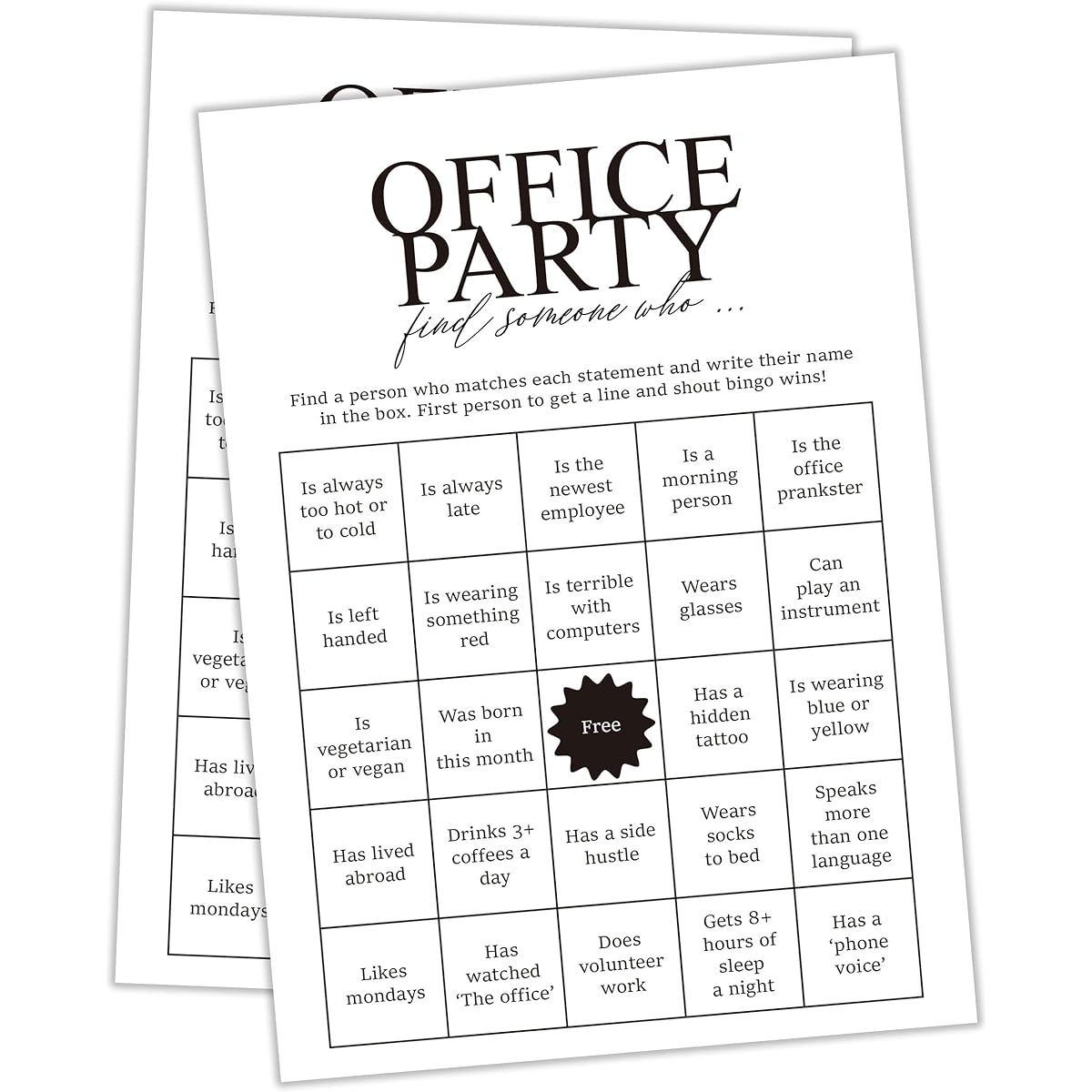 Tuyashua Office Party Find Someone Who Game, Work Party Games, Team Building, Group Office Games, Work Happy Hour, Great for Coworker Games and Adult Trivia Games, Set of 30 Game Cards - OP02