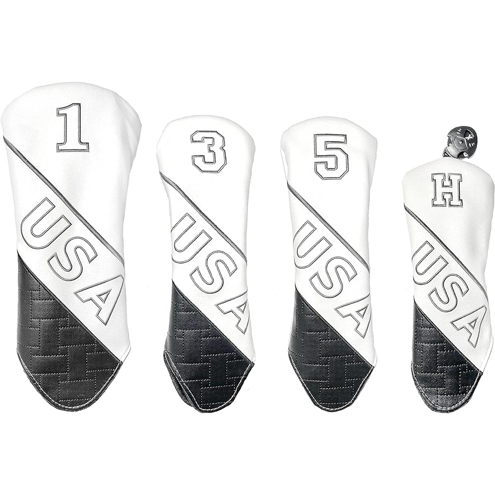 Golf head cover, driver cover, wood cover, utility cover, UT cover, 4-piece set, No. 1, No. 3, No. 5, No. H USA