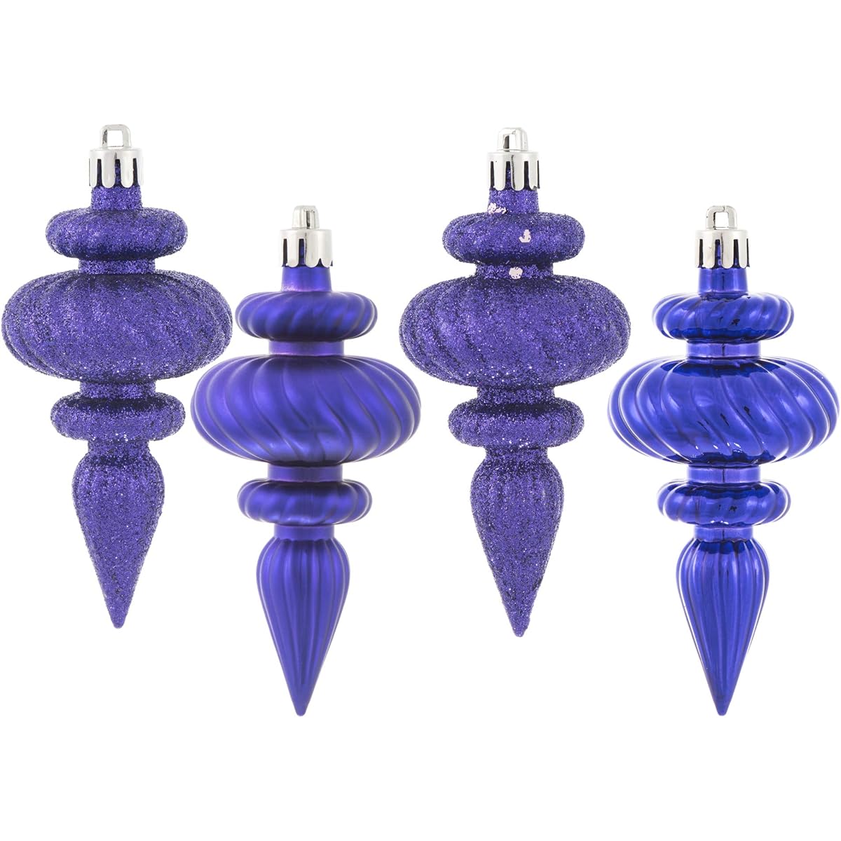 Vickerman 4" 4" Finish Ornaments Shatterproof Plastic Christmas Tree Decorations, Pack of 8, Purple Shiny, Matte, Glitter and Sequin Finish