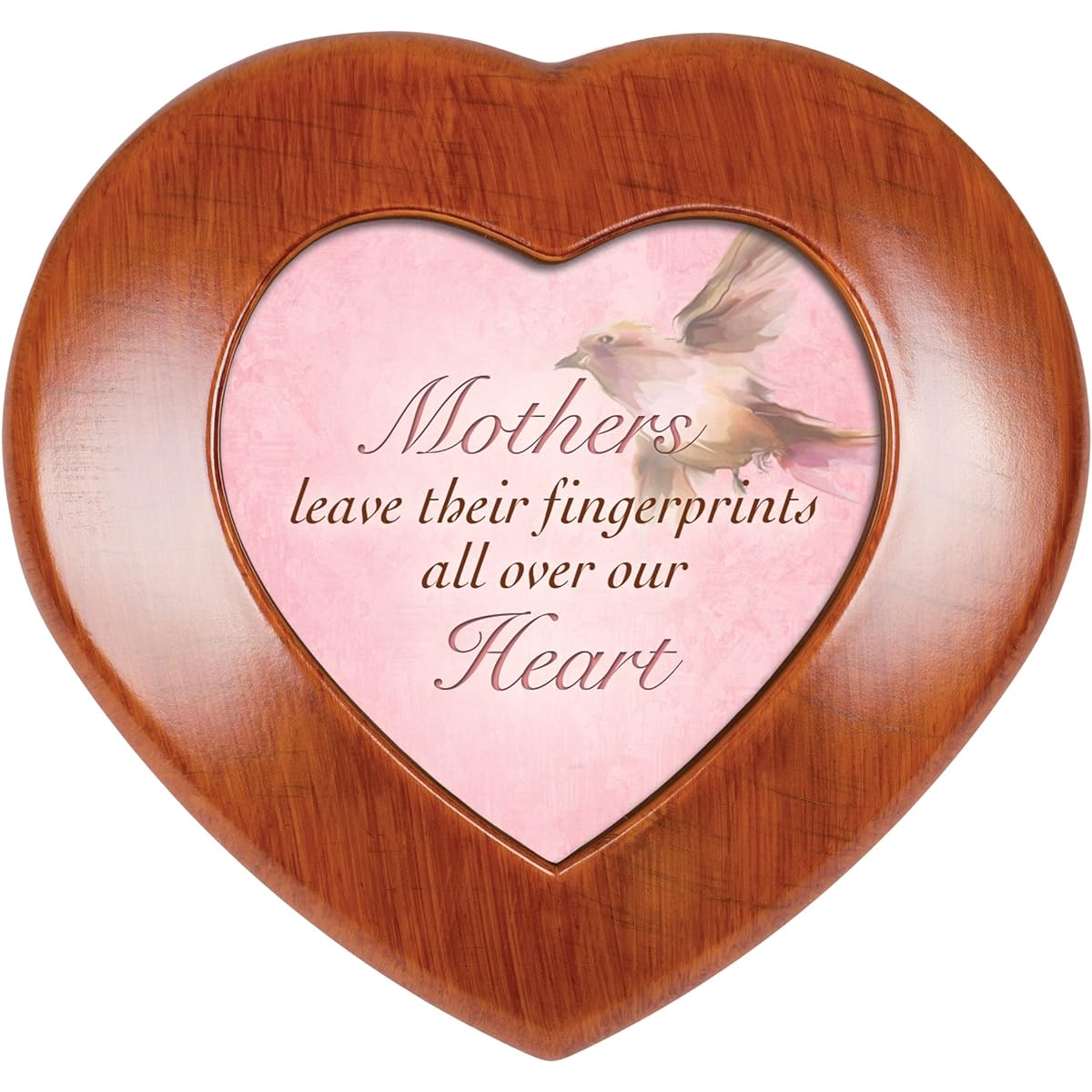 Mother's Fingerprint Woodgrain Finish Heart Jewelry Music Box Plays Tune Wind Beneath My Wings