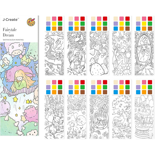 20pcs Coloring Note Paper DIY Graffiti Bookmark Cartoon Note Paper Watercolor Paints Watercolor Coloring Notebook Art Craft Gift Supplies (Fairy Tale Dream)