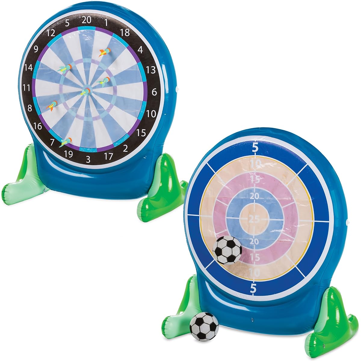 HearthSong Jumbo 57" Inflatable 2-in-1 Darts and Soccer Set with Double-Sided Scoreboard, 2 Soccer Balls, 6 Darts, Outdoor Play, For Ages 5+