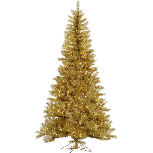 Vickerman Gold/Silver Tinsel Artificial Christmas Tree with 700 Clear Mini Lights, 7.5' x 48" Gold/Silver