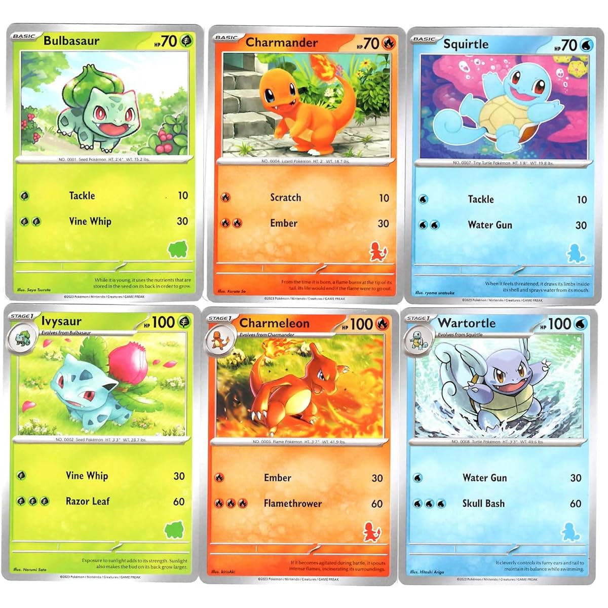 Ivysaur, Bulbasaur, Charmander, Squirtle, First Battle Stamp Promo Card Set 2023 Kanto Starters