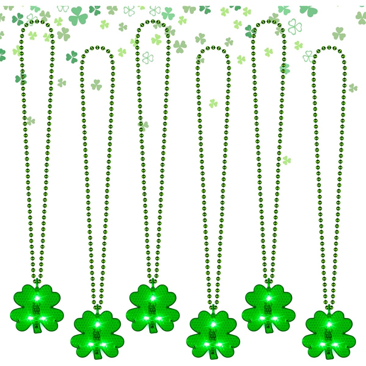 EOBOH St. Patrick Clover Light Up Necklace Set of 6