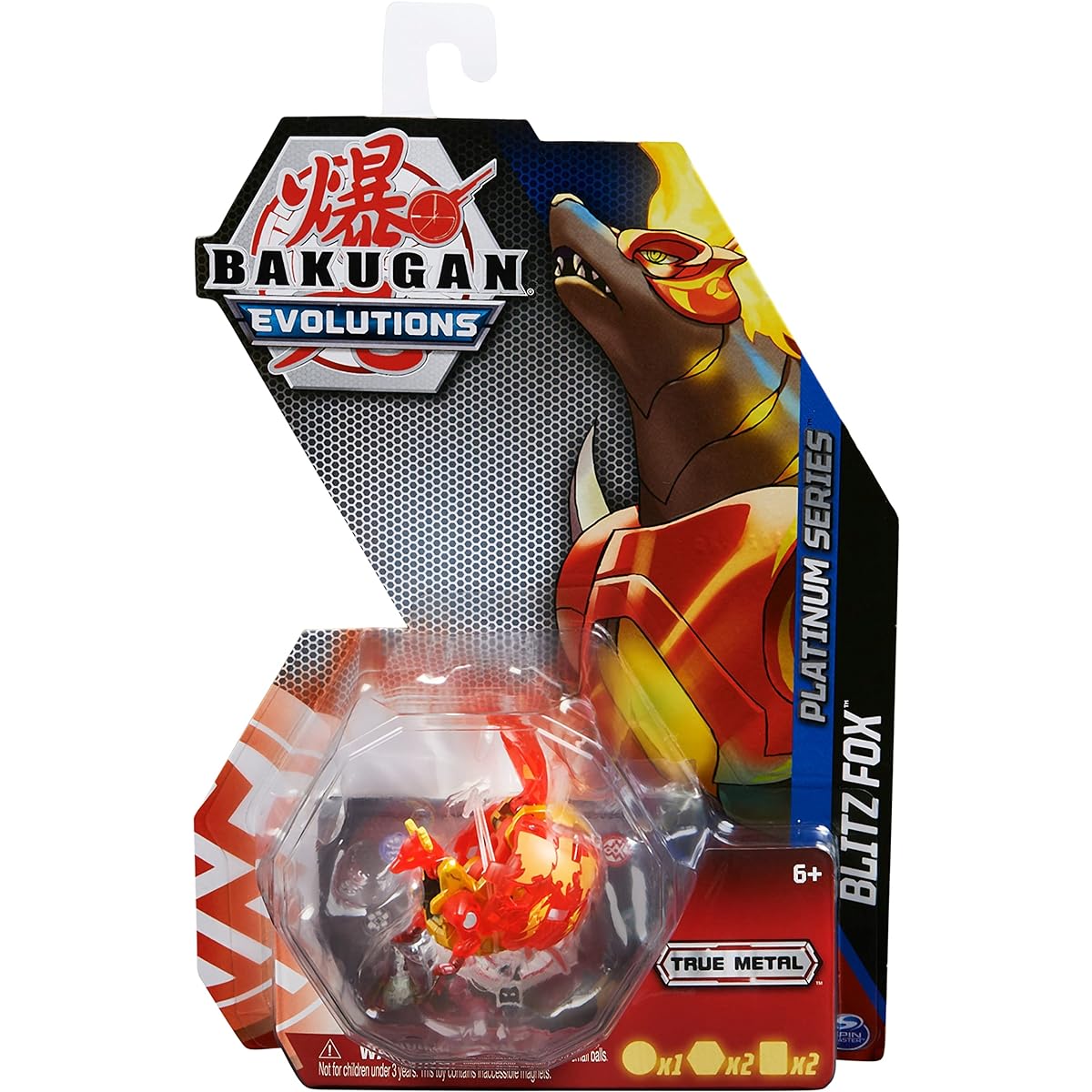 Bakugan Evolution Blitz Fox (Red) Platinum Series True Metal 2 Bakucores and Character Card Kids Toy for Boys Ages 6+