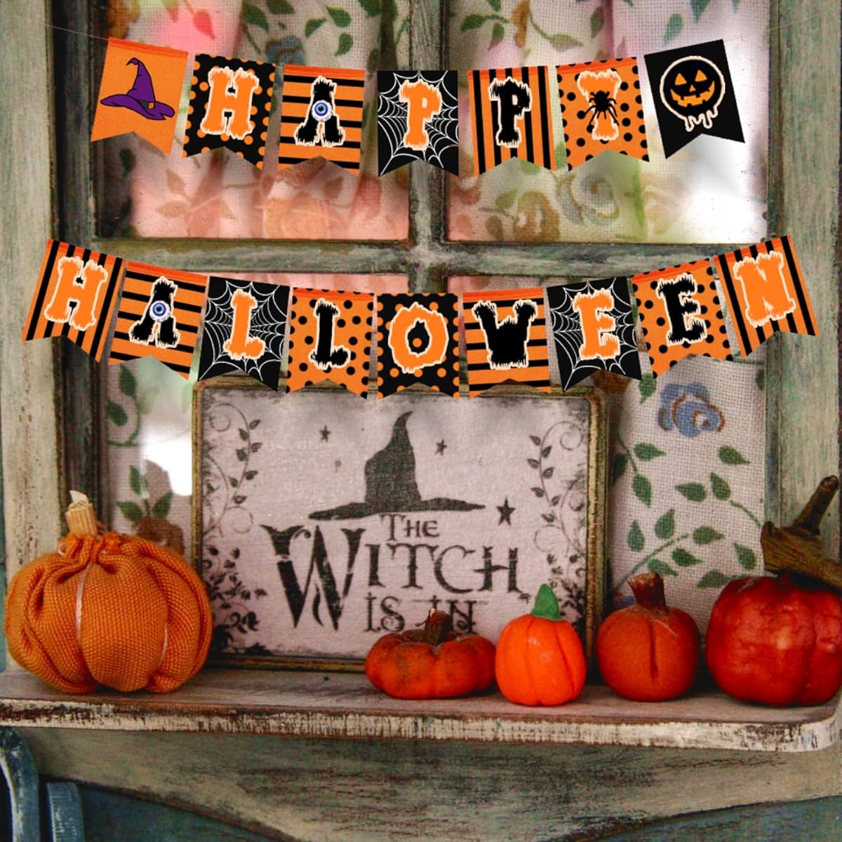 rogeramz Happy Halloween Banner Hanging Fireplace Halloween Banner Black Orange Spider Web Theme Home Decoration Party Decoration