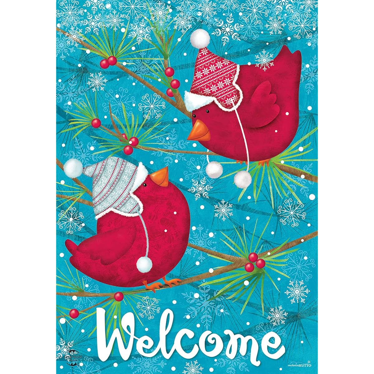 Portly Winter Birds House Flag Welcome Knit Hat 28" x 40" Briarwood Lane
