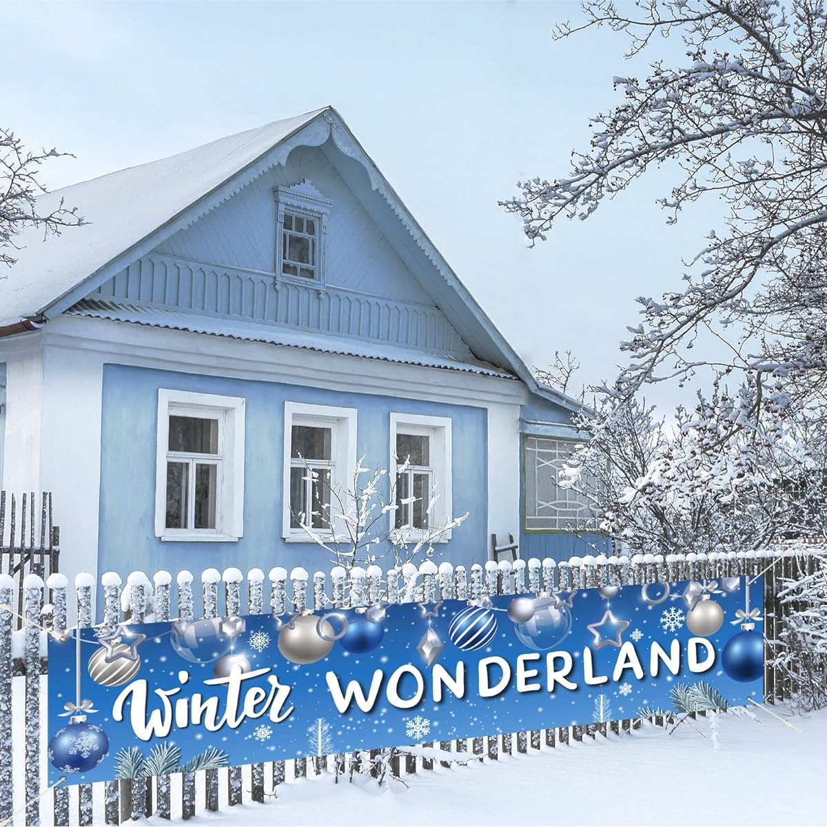 Winter Wonderland Themed Banner for Boys and Girls Blue Winter Wonderland Birthday Baby Shower Party Supplies Decorations Decor Favors Christmas Snowflake Photo Backdrop