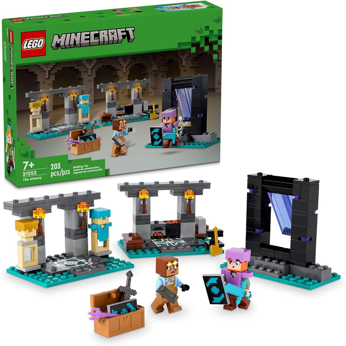 LEGO Minecraft Armory Building Set with Popular Minecraft Figures Alex and Armorsmith Action Toys for Gamers and Kids Gifts for Boys and Girls Ages 7+ 21252