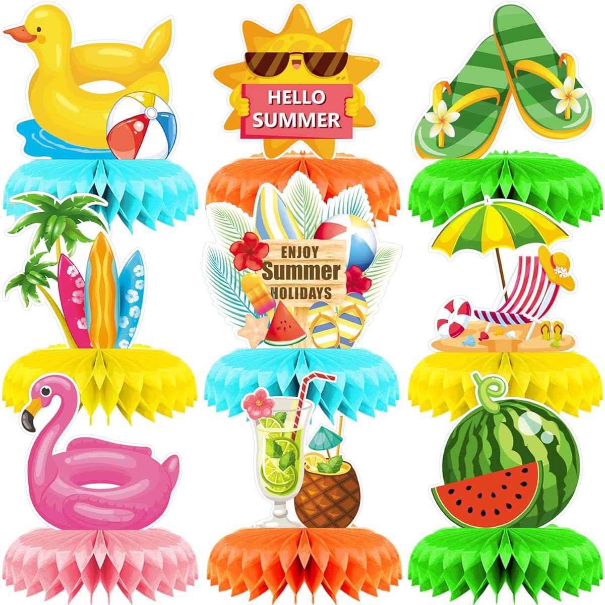 9 Pieces Summer Honeycomb Centerpieces Pool Theme Party Table Decorations Summer Beach Centerpieces Hawaii Party Decoration Supplies