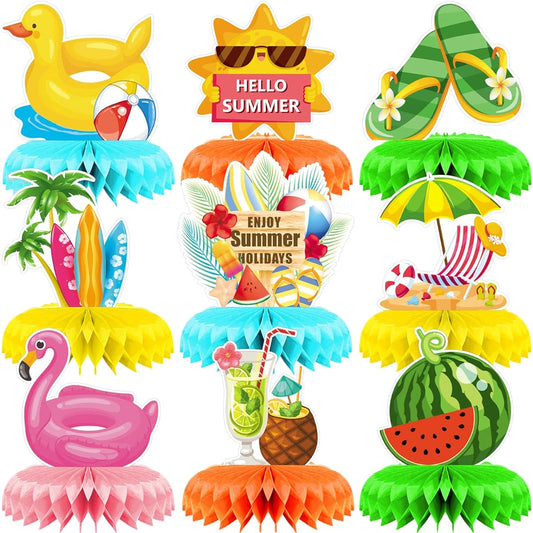 9 Pieces Summer Honeycomb Centerpieces Pool Theme Party Table Decorations Summer Beach Centerpieces Hawaii Party Decoration Supplies