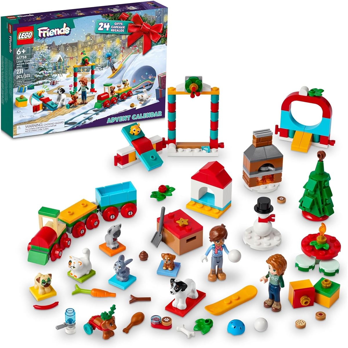 LEGO Friends 2023 Advent Calendar 41758 Christmas Holiday Countdown Playset with 24 collectible daily surprises including 2 mini-dolls and 8 pet figures