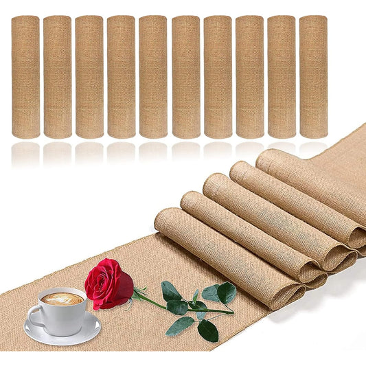 10 Burlap Table Runners | 12 x 71 inches | Rustic Table Runners Country Vintage Farmhouse Table Decor, Woven Burlap Placemats Rustic Long Roll Home Decor for Outdoor Weddings and Dinner