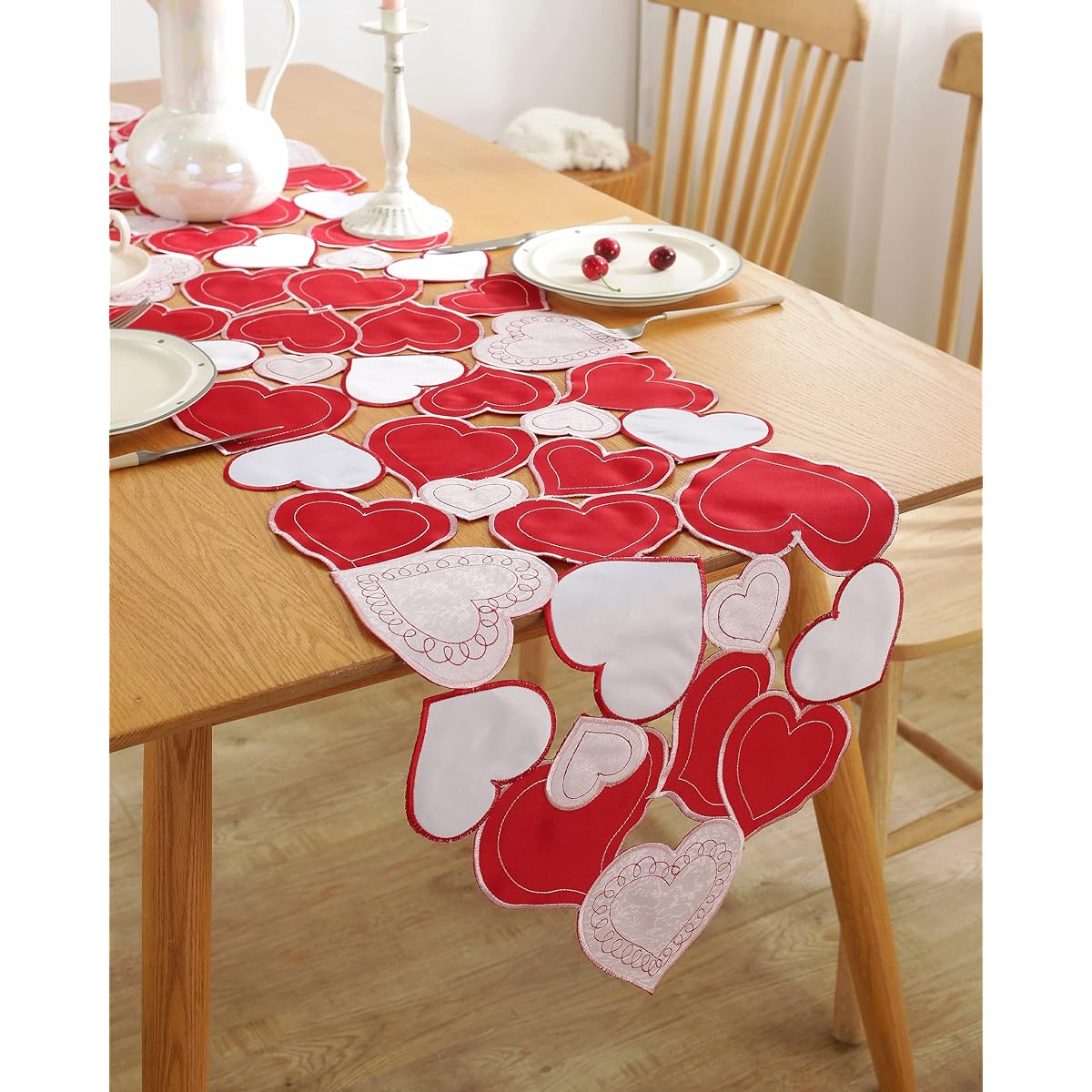 Valentine's Day Decorations Valentine's Day Table Runner 70 Inch Long Red Pink Love Heart Table Runner for Mother's Day Wedding Anniversary Proposal Engagement Romantic Events