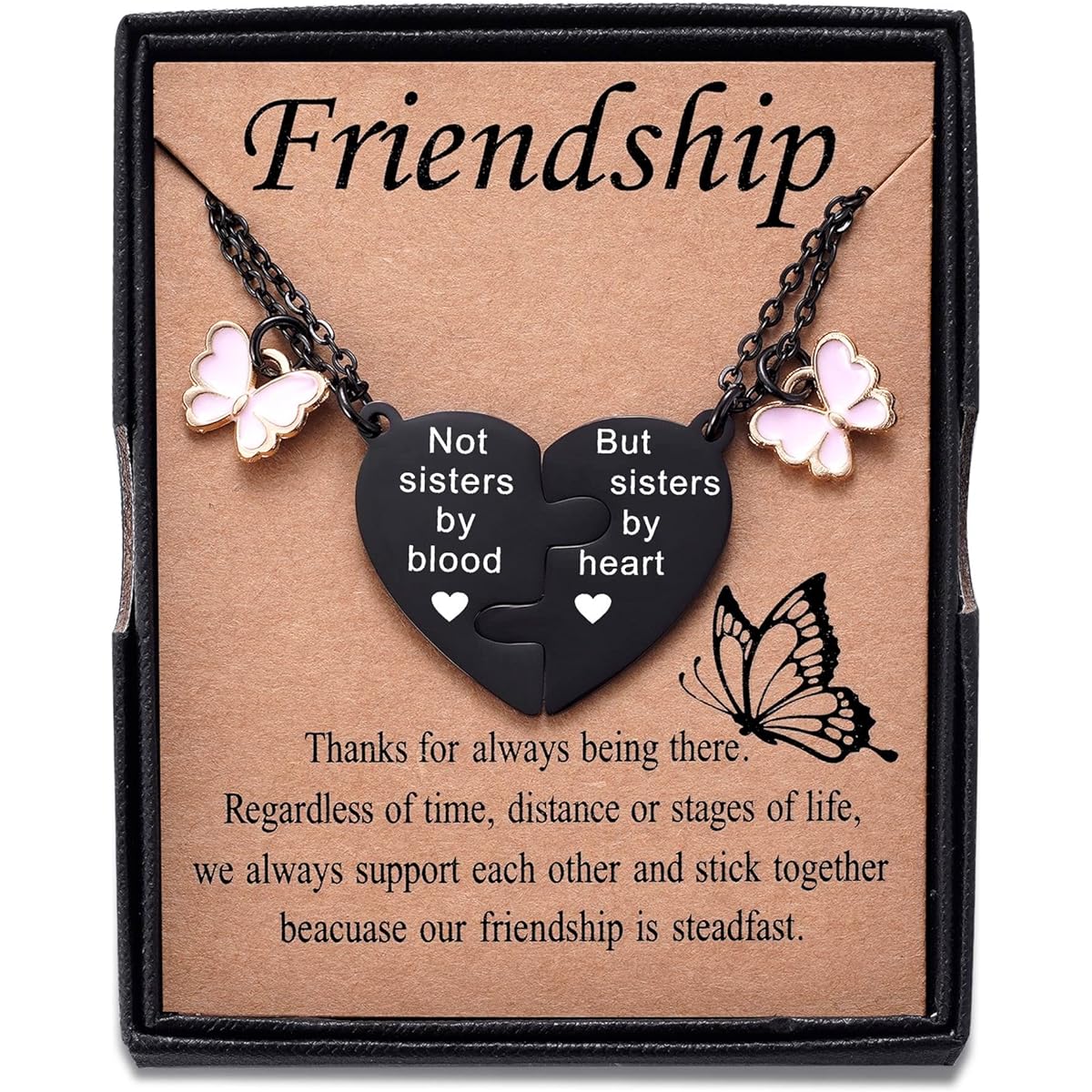 Ralukiia BFF Matching Heart Necklace Set for 2 People Birthday Long Distance Friendship Jewelry Gift Best Friend Women Teen Girls