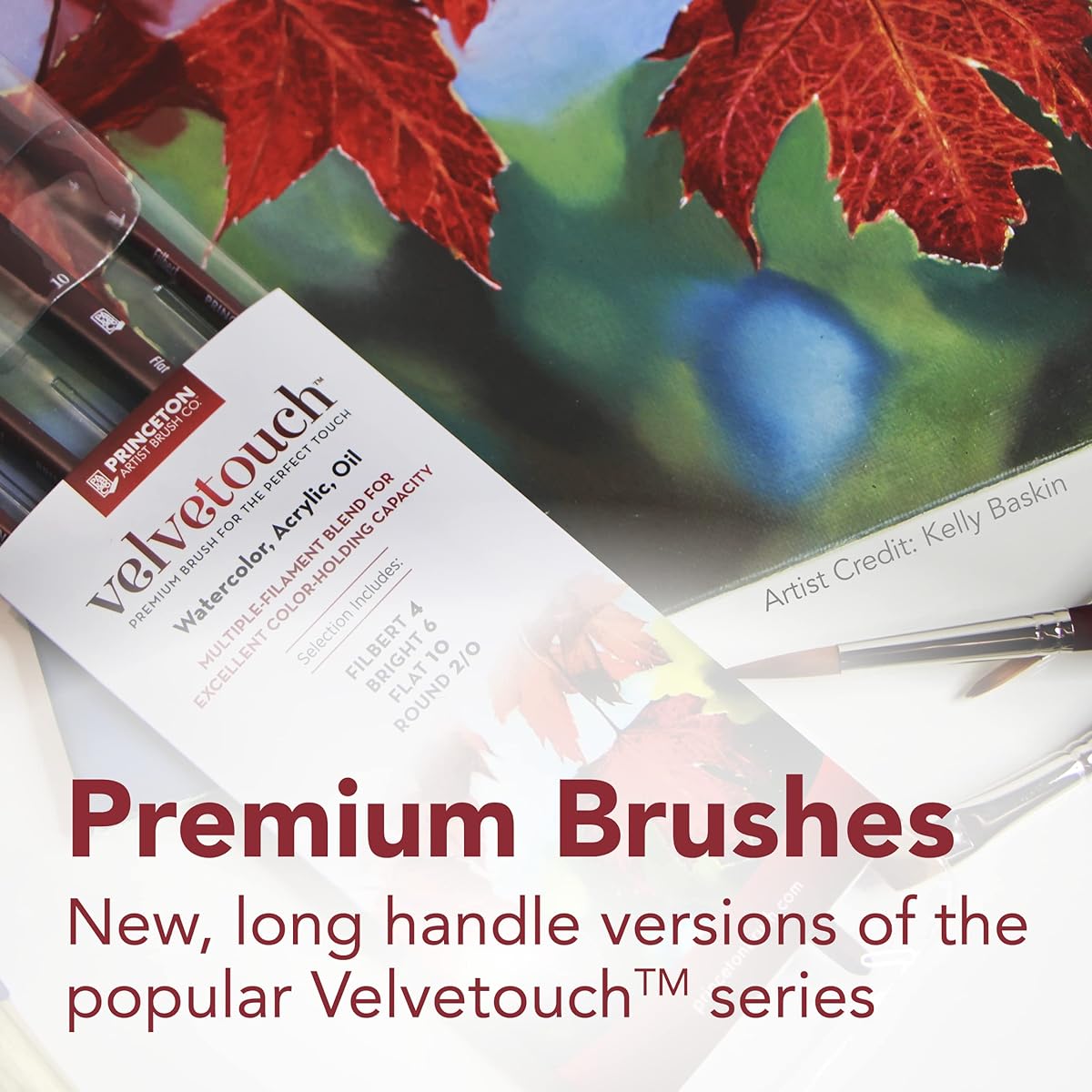 Princeton Velvetouch Flat Brush Long Handle Size 10 Professional Artist Brush Mixed Media Acrylic Oil