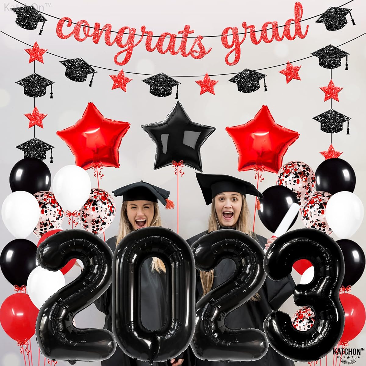 Glitter, Congratulations Graduation Banner Set - 42 Pack, No DIY | Black 2022 Balloon Numbers, 40 Inches for Graduation Party Decorations | Graduation Background for Graduation Decorations 2022 Red and Black