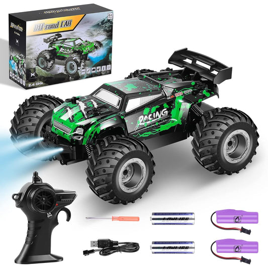LXL1115b617Rcjoyou RC Cars,All Terrain Remote Control Car,2WD 2.4 GHz Off Road High Speed 20 Km/h RC Monster Truck Racing Cars with LED Headlight and Two Batteries, Xmas Gifts for Kid and Adults