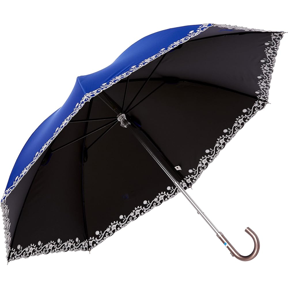 [Moonbat] Long Umbrella LANVIN COLLECTION (Lanvin Collection) Hem Embroidery Parasol Short Umbrella Parasol with Logo Simple Stylish Cute Women's [Suitable for both sun and rain, lightweight, heat shielding] Pale Sky Pale Sky Rib length: approx. 50 cm