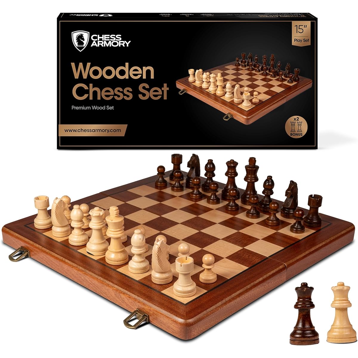 Chess Armory Premium Chess Set - Wooden Board Game with Portable Wooden Case and Secure Storage for Pieces Set for Kids and Adults (Sapele Wood)