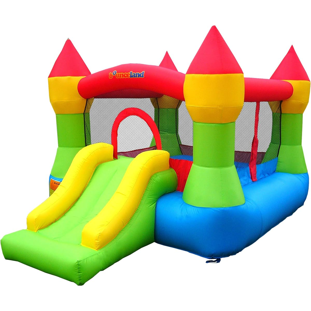 Bounceland Bounce House Castle with Basketball Hoop Inflatable Bouncer [Blower Not Included] Fun Slide Safe Entrance Opening 12' x 9' x 7' Kids Castle Party Theme Bounce House