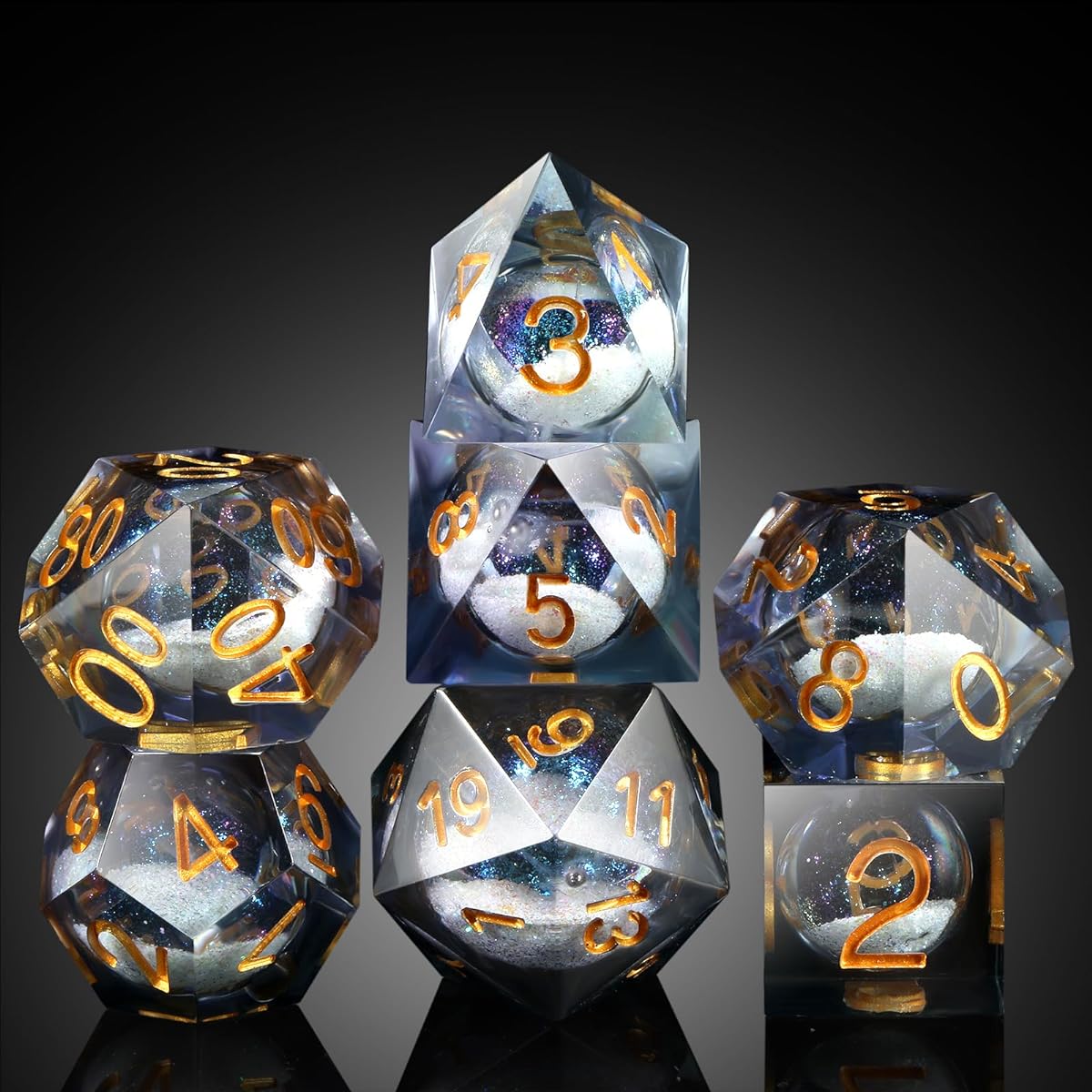 DNDND Liquid Sharp Edge DND Dice, Full Set of Liquid D&D Dies with Gift Case for Dungeons & Dragons Games (Grey Liquid)