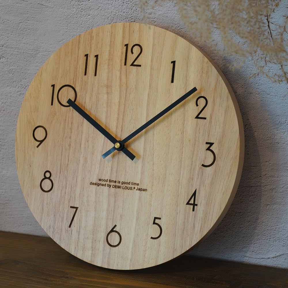 Wall Clock, Natural Wooden, 30cm, Stylish, Analog, Silent Movement, Interior, Living Room, Bedroom, Office, Designers, DEMI LOUS Authentic Product (Standard Design)