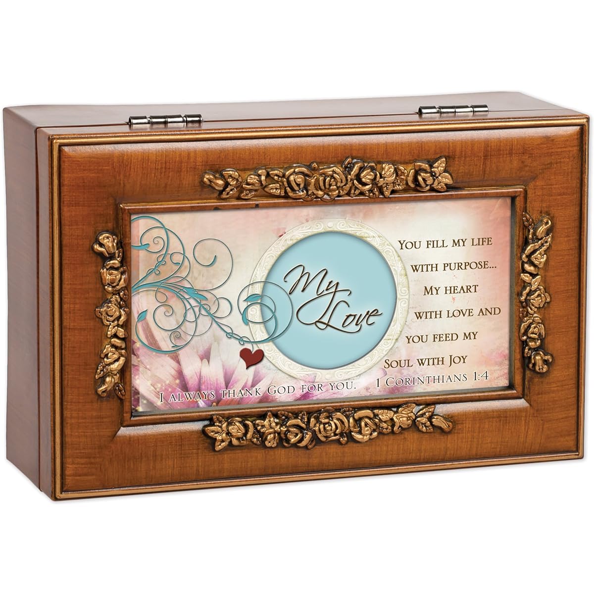 Cottage Garden Fill My Heart with Love and Joy Wood Finish Petite Rose Jewelry Music Box How Great Thou Art