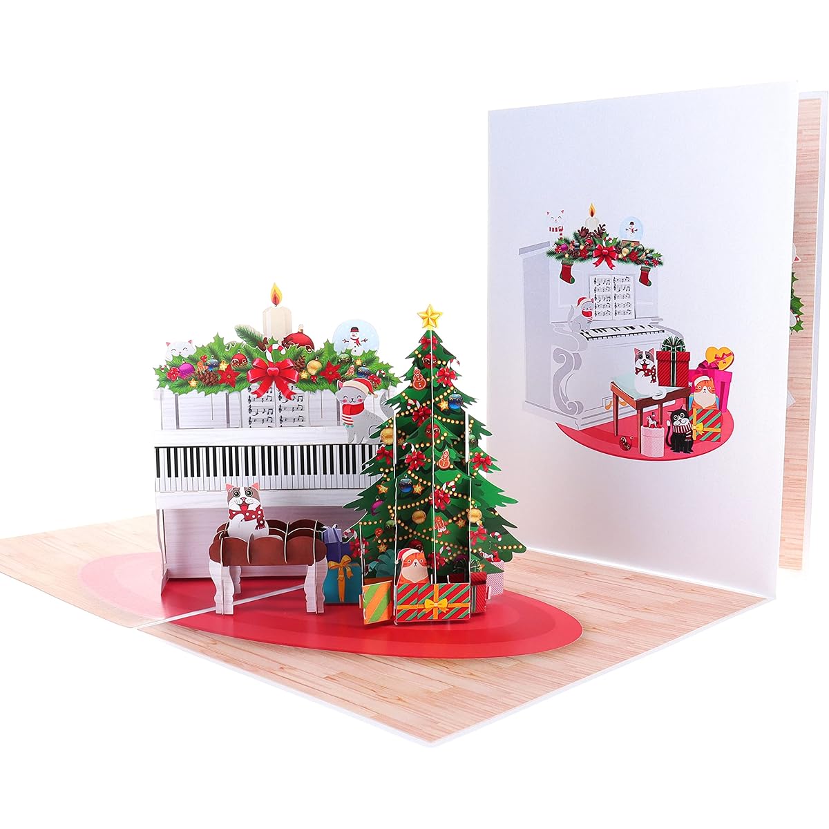iGifts and Cards Happy Holidays Cat and Piano 3D Pop Up Greeting Card - Fancy Cat Family Christmas Gift, Feliz Navidad Kitty, Funny Season's Greetings Kitten, Cool Cat Lover Present 8 x 6 Inch