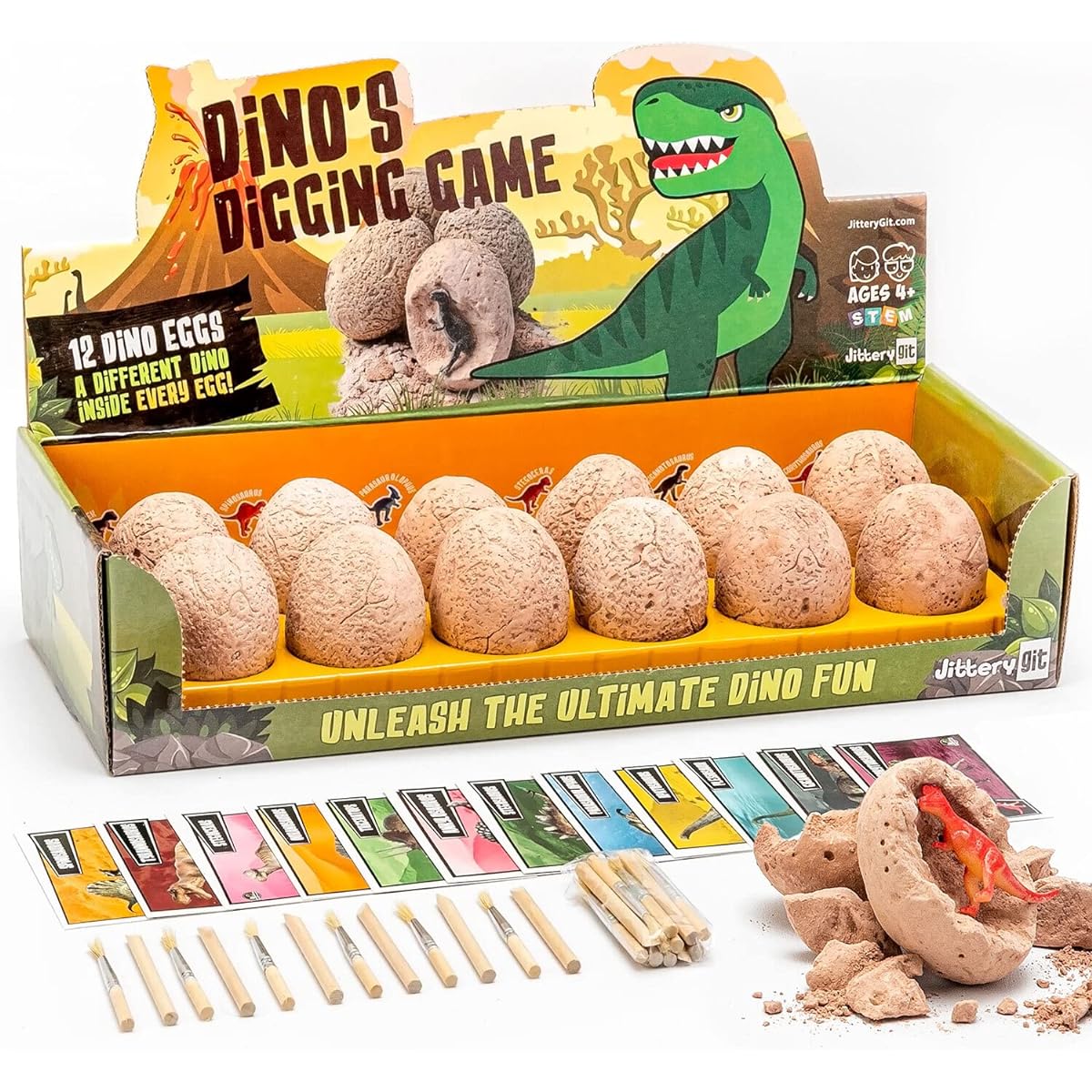 JITTERYGIT Dinosaur Toys for Boys and Girls - 12 Egg Dig Game - STEM Kids Activity Toys - Easter Eggs for Kids - Best Dinosaur Gifts for Boys and Girls 3 4 5 6 7 8 9 10 11+